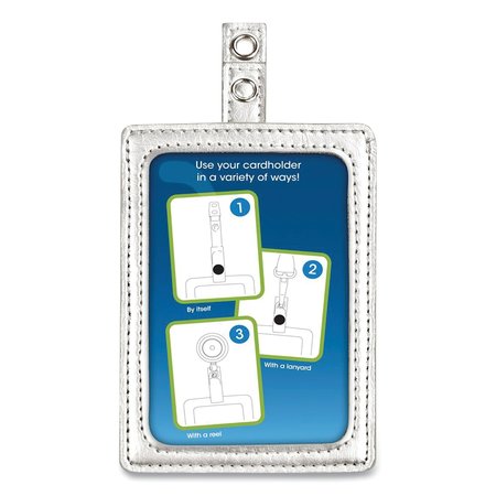 Cosco MyID Leather ID Badge Holder, Vertical/Horizontal, 2.5 x 4, Silver 75004